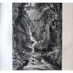 1844 Birks Of Aberfeldy Engraving Victorian Scotland Bathing Women DWSS19